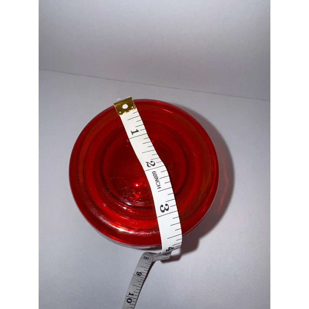 Vintage Red Orange Polka Dot Snowflake Glass Canister Jar with Red Lid 6in